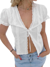 Load image into Gallery viewer, Tie-Front Lace V-Neck Top
