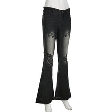 Load image into Gallery viewer, Women's Jeans  New American Retro Street Style Plant Print Washed Vintage Low-Rise Flare Pants Trendy Versatile

