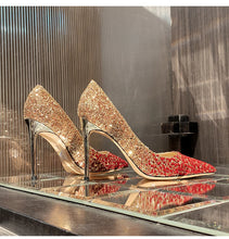 Load image into Gallery viewer, Heels for Women Luxury Women's High Heels Pointed Toe Glitter Red Designer Pumps Wedding Bridal Valentine Ladies Shoes Women
