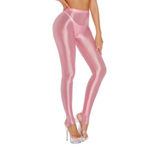 Load image into Gallery viewer, Womens Shiny Glossy High Waisted Stirrup Leggings Tights Gymnastics Workout Yoga Pants Tummy Control Sports Trousers
