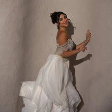 Load image into Gallery viewer, White Wedding Dresses Off Shoulder Beaded Tassel Corset Bridal Luxury Evening Dresses with Ruffles Formal Elegant Party Dresses
