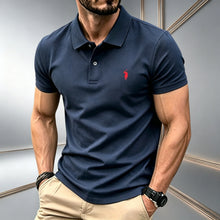 Load image into Gallery viewer, Men Solid Color Polo Shirt Regular Fit Business Casual Short Sleeve Tops With Small Horse Embroidery Chest Print
