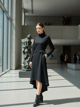 Load image into Gallery viewer, Elegant Black Turtleneck Midi Dress
