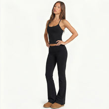 Load image into Gallery viewer, 2 Piece Yoga Set Women Foldover Waist Flare Pants Bell Bottoms Tank Top Matching Set Gym Workout Fitness Wear Lounge Wear Suit
