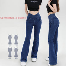 Load image into Gallery viewer, Yoga Jeans for Women Denim Pants Sexy Flared Trousers Lady Pants Hip Lifting and Cross Waist Design Indoor Sports Outdoor Flared
