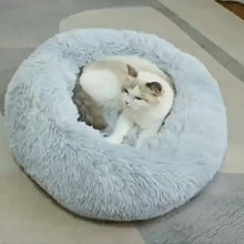 Load image into Gallery viewer, 1PC comfortable striped plush pet bed, suitable for cats and dogs,warm,deep sleep round nest,filling,gray,soft,indoor

