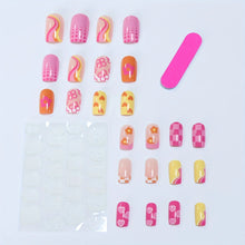 Load image into Gallery viewer, 24PCS Short False Nails With Rose Leaf Design Pressed On The Nails, Glossy Glue, Black Full Coverage Acrylic False Nails
