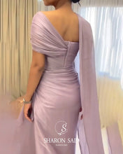Load image into Gallery viewer, Lilac One-Shoulder Draped Evening Gown
