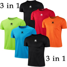 Load image into Gallery viewer, 3 in 1 Workout Shirt for Men Athletic Running Gym Quick Dry Short Sleeve Performance Moisture Wicking T-Shirt
