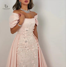 Load image into Gallery viewer, EDECPBM Elegant Party Dresses 2025 Off the Shoulders Customized Women Evening Dress 3D Flowers Pink Wedding Dresses for Parties
