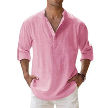 Load image into Gallery viewer, New Cotton Linen Shirts for Men Casual Shirts Lightweight Long Sleeve Henley Beach Shirts Hawaiian T Shirts for Men Streetwear
