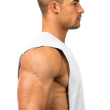 Load image into Gallery viewer, Gym Clothing Men Sides Cut Off T-shirts Dropped Armholes Tank Tops Workout Fitness Sleeveless Vest Outdoor Jogging Undershirt
