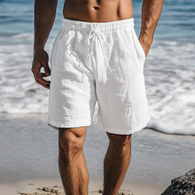Load image into Gallery viewer, Men Cotton Linen Shorts Summer Lightweight Breathable Casual Beach Style Shorts Basic Solid Color Sweatpants Elastic Waist
