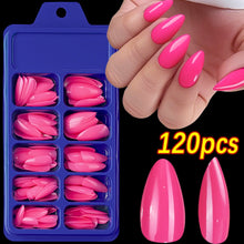 Load image into Gallery viewer, 120pcs/Box Bright Gloss Pink False Nails Medium Almond Simple Solid Color Press On Nails Soft Gel Full Cover Wearable False Nail
