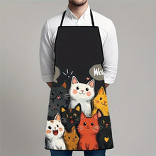 Load image into Gallery viewer, Cute Cat Pattern Polyester Apron  Vibrant Cartoon Cats with Hearts &amp; Stars DesignKitchen Apron for Cooking, Baking Home Decor
