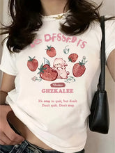 Load image into Gallery viewer, Women's T-Shirt - Cute Strawberry &amp; Rabbit Graphic, Soft Casual Round Neck Tee with Inspirational Quote
