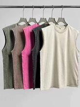 Load image into Gallery viewer, 2025 Summer New Men's Washed Cotton Tank Tops Muscle Gym Sleeveless Workout T Shirts Running Beach Loose Cutoff Tees
