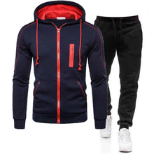 Load image into Gallery viewer, Men tracksuit zipper hood multi-pocket and protective pants casual jogging tracksuit fall/winter 2-piece setLarge size S-3XL
