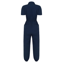 Load image into Gallery viewer, Womens Short Sleeve Scrubs Jumpsuit Front Zipper Elastic Waist Jogger Pants Rompers Nurse Doctor Workwear for Caring Nursing
