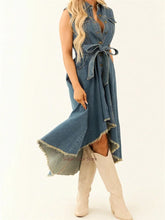 Load image into Gallery viewer, Denim Dresses For Women Sleeveless Sexy Irregular Girl Fashion A-Line Long Tunic Dress Lady Lace-Up Female Jeans Clothes
