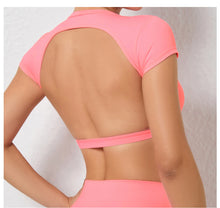 Load image into Gallery viewer, Sports Muscle Back Tee Without Padded Women Backless Sports Shirts Workout Gym Training Yoga T-Shirt Outdoor Open Back Tops
