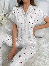 Load image into Gallery viewer, Cherry Lace Trim Pajama Set
