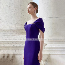 Load image into Gallery viewer, Elegant Formal Party Dresses Purple Off the Shoulder Column Wedding Guest Gowns Long Beading Floor Length Evening Dress 2024
