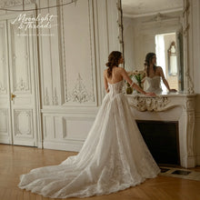 Load image into Gallery viewer, Elegant White Lace Off-The-Shoulder Sleeveless Floor-Length Formal Wedding Dress with Exquisite embroidery
