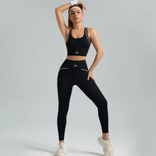 Load image into Gallery viewer, Women's set, slim fit yoga set, high-intensity exercise set, high elasticity, breathable fitness yoga suit
