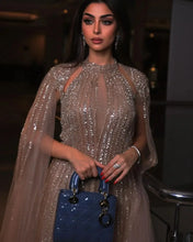 Load image into Gallery viewer, Elegant High-Neck A-Line Evening Dresses Long Sleeve Feather Applique &amp; Beading Cocktail Dress for Prom Party Dresses
