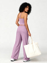Load image into Gallery viewer, Women 2 Piece Yoga Outfit Ribbed Halter Crop Tank Top Drawstring Wide Leg Pants Set Casual Workout Gym Loungewear Tracksuit
