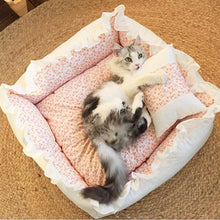 Load image into Gallery viewer, Pet Dog Lace Bed Cat Bed Cute Puppy Square Sleeping Cushion Bed Cat Sofa Warming Dog Nest with Pillow Washable Pet Bed S~L
