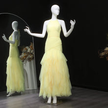 Load image into Gallery viewer, Yellow Halter Satin Evening Gown
