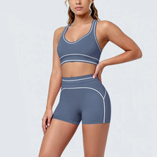 Load image into Gallery viewer, New Woman Yoga Set Color Blocking Sexy Sport Bra Yoga Underwear with Chest Pad High Waist Stripe Running Fitness Shorts Yoga Set
