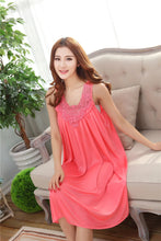 Load image into Gallery viewer, Embroidery Transparent Slip Sleepwear for Sleeping Big Size Night Dress Sexy Lingerie Nightgown Women Home Clothing

