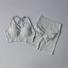 Load image into Gallery viewer, Women's Yoga Set Strappy Sports Bra &amp; High Waisted Shorts | Quick Dry Padded Butt Lifting Workout Outfit for Running Traini
