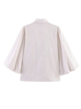 Load image into Gallery viewer, HH Women Elegant Striped Casual Spring Shirt Puff Sleeves Bow Decoration Blouse Female Loose Versatile Single-breasted Blouse

