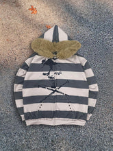 Load image into Gallery viewer, Hoodie with leather collar suitable both men and women striped printed long sleeved loose hooded sports hoodie punk Y2K daily
