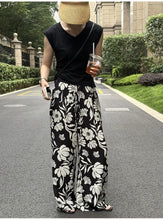 Load image into Gallery viewer, Wide-leg Pants for Women Summer Thin Printed New Style Drawstring Elastic Loose Straight Casual
