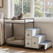 Load image into Gallery viewer, Pet Bunk Bed with Stairs and Storage, Dogs/Cats Window Perch, Bedside Lounge Elevated Dog Bed Multi-Level Platform with
