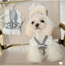 Load image into Gallery viewer, Pet Dog Clothes Lace Skirt Pastoral Style Black Plaid  Harness Puppy Dresses Universal Harness Tractionable Retro Princess Dress
