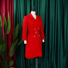 Load image into Gallery viewer, Pleated Notched Collar Midi Dress
