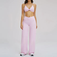 Load image into Gallery viewer, Yoga Set - Backless Bra + Cross Waist Wide Leg Pants Fitness Suit, Jogging Tracksuit Active Wear Workout Loungewear Sports Gym
