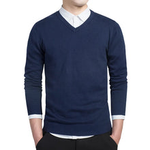 Load image into Gallery viewer, Sweater Men 2026 Autumn Casual Pullovers Men V-Neck Solid Cotton Knitted Brand Clothing Slim Fit Male Sweaters Pull Homme
