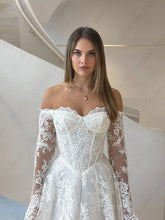 Load image into Gallery viewer, Elegant Wedding Dresses Off Shoulder Long Sleeves Lace Bride Dress for Women Sweep Train A Line White Bridal Gowns Customized
