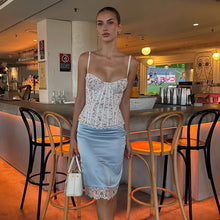 Load image into Gallery viewer, 2 Piece Skirts Set Lace Corset Top and Satin Midi Skirt Women Sexy Bustier Backless Crop Top Bodycon Slip Skirts Matching Outfi
