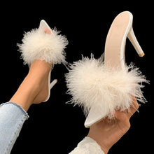Load image into Gallery viewer, Summer New High Heels Sexy Slippers with Fine Heel Design and Hairy Decoration Cool Slippers with Daily Pointed Points Luxury
