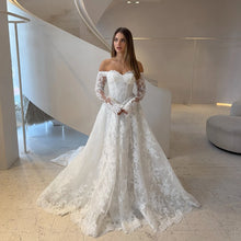 Load image into Gallery viewer, Elegant Wedding Dresses Off Shoulder Long Sleeves Lace Bride Dress for Women Sweep Train A Line White Bridal Gowns Customized
