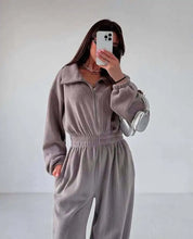 Load image into Gallery viewer, Jumpsuit Women 2026 New Fashionable Long Sleeved Jumpsuit for Women's Casual Half Open Collar Elastic Waist Jumpsuit
