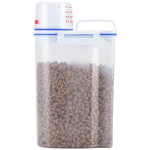 Load image into Gallery viewer, 1.5kg/2kg Dog Cat Food Pail Plastic Storage Tank with Measuring Cup Container Moisture-proof Sealed Jar Pet Supplies Accessories
